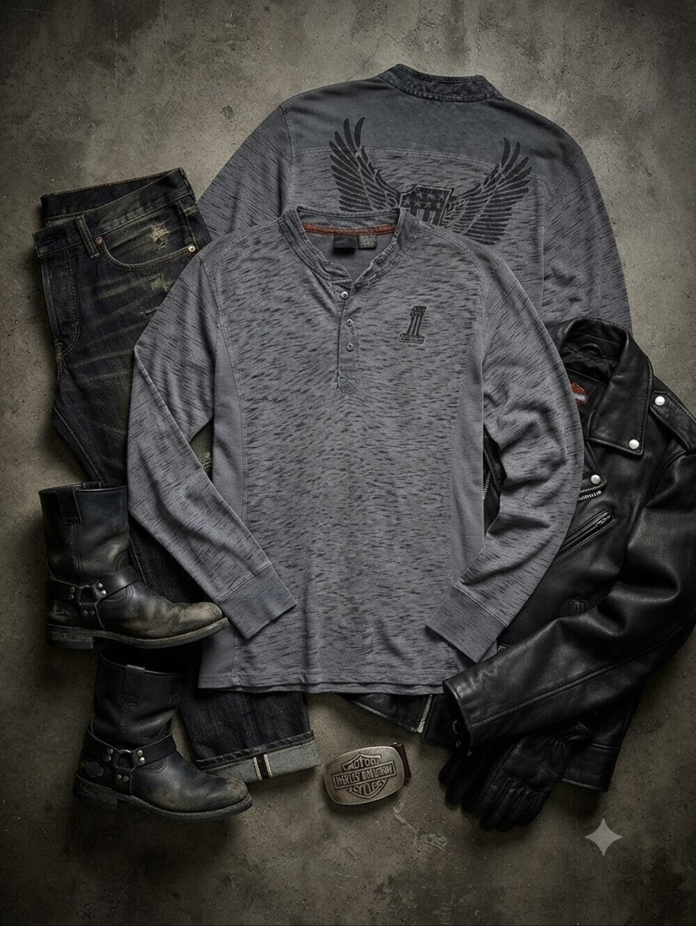 Harley-Davidson Gray Burnout Henley Long Sleeve Shirt